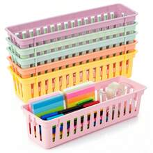 6pcs Classroom Pencil Storage Baskets, Plastic Stationery Organizer 25.5x7.5x6cm, Colorful Pen Holder Storage Box, Suitable For Teachers, Students, Home Learning And Office - Storage Basket - View 6