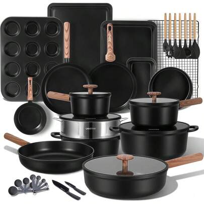 50-Piece Titanium Pots And Pans Set Non Stick, Cookware Set With 6pc Bakeware, Ultimate Pot And Pan Set For Cooking With Lid, Induction & Variant 1