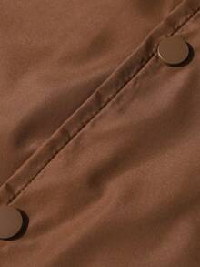 1pc Men's Coffee Brown Lapel Jacket, Smooth Woven Fabric, Easy Care, Classic Small Lapel Design, Flattering Neckline, Snap Button Closure, Casual Style, Versatile All-Match Solid Color Outerwear For Daily Commute And Leisure Outings - Coffee Brown - View 6