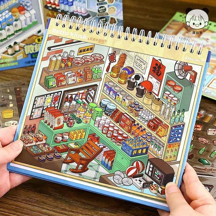 城市微縮場景系列 9.0 升級版:7 款復古全景場景貼紙,適用於沉浸式 DIY 3D 房屋拼貼,解壓裝飾手帳素材,適合手機、電腦、桌面和日記本,學校用品 - 均 碼 - 查看 1