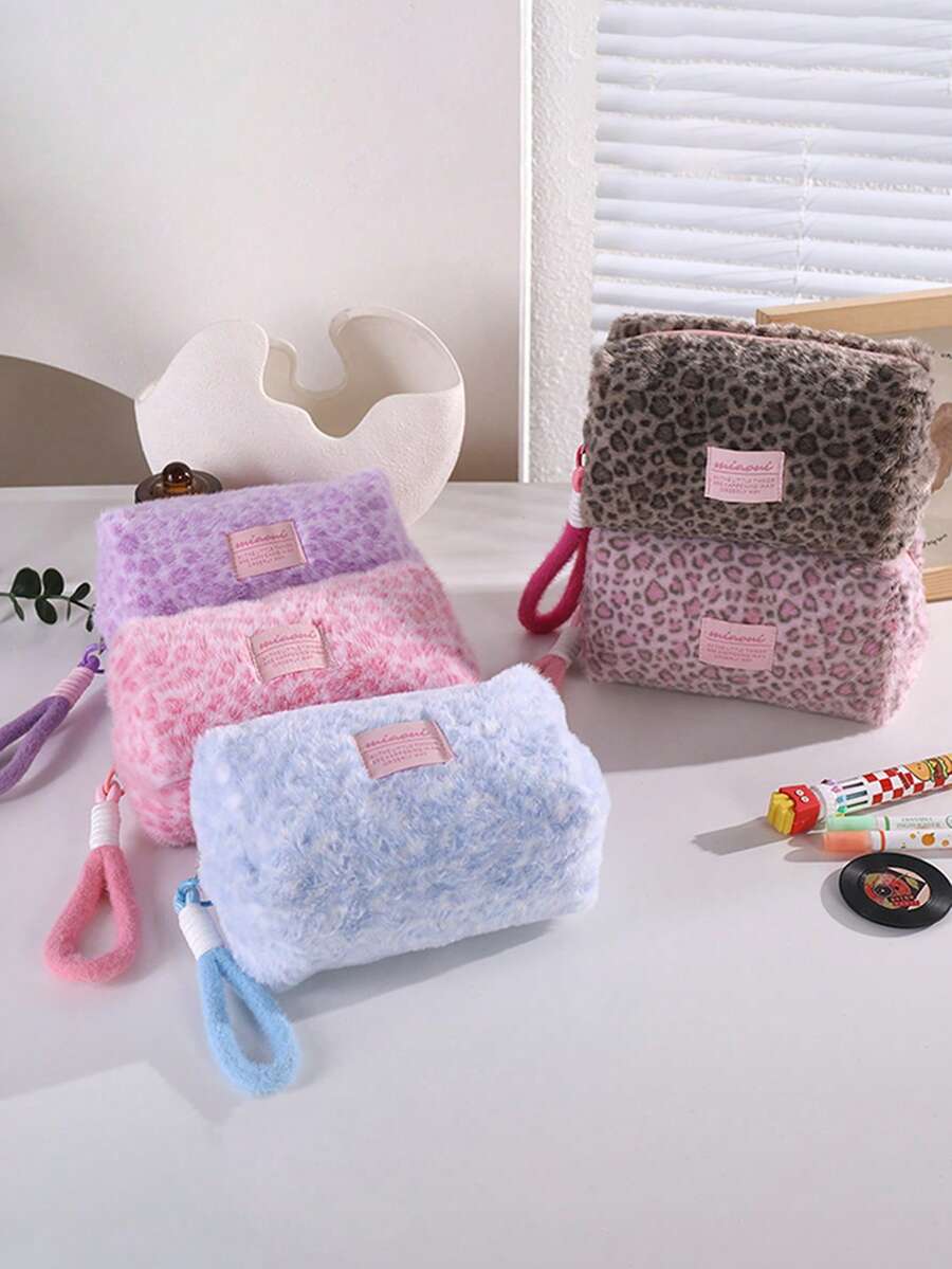 A Creative Leopard Print Portable Pencil Case, Large Opening Design Fashionable Pencil Case, For Students Storage For Study And Office Supplies - Multicolor - View 1