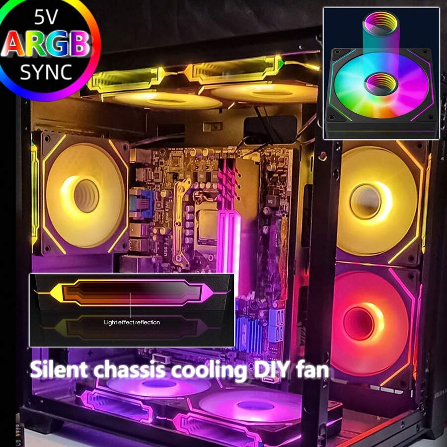 Computer Case Cooling Fan, 12cm Silent Cooling Fan, Air Cooling, Water Cooling, Hydraulic Bearing Fan, ARGB Sync Mirror Circulation Fan