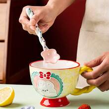 1SET Candy Color Cute Long Handle Ceramic Spoon, Cartoon Dessert Spoon, Hand-Painted Ice Cream Spoon, Asymmetrical Twisted Handle, Colorful Kitchen Utensils, Suitable For Stirring, Serving And Entertaining, Yogurt Spoon - View 11