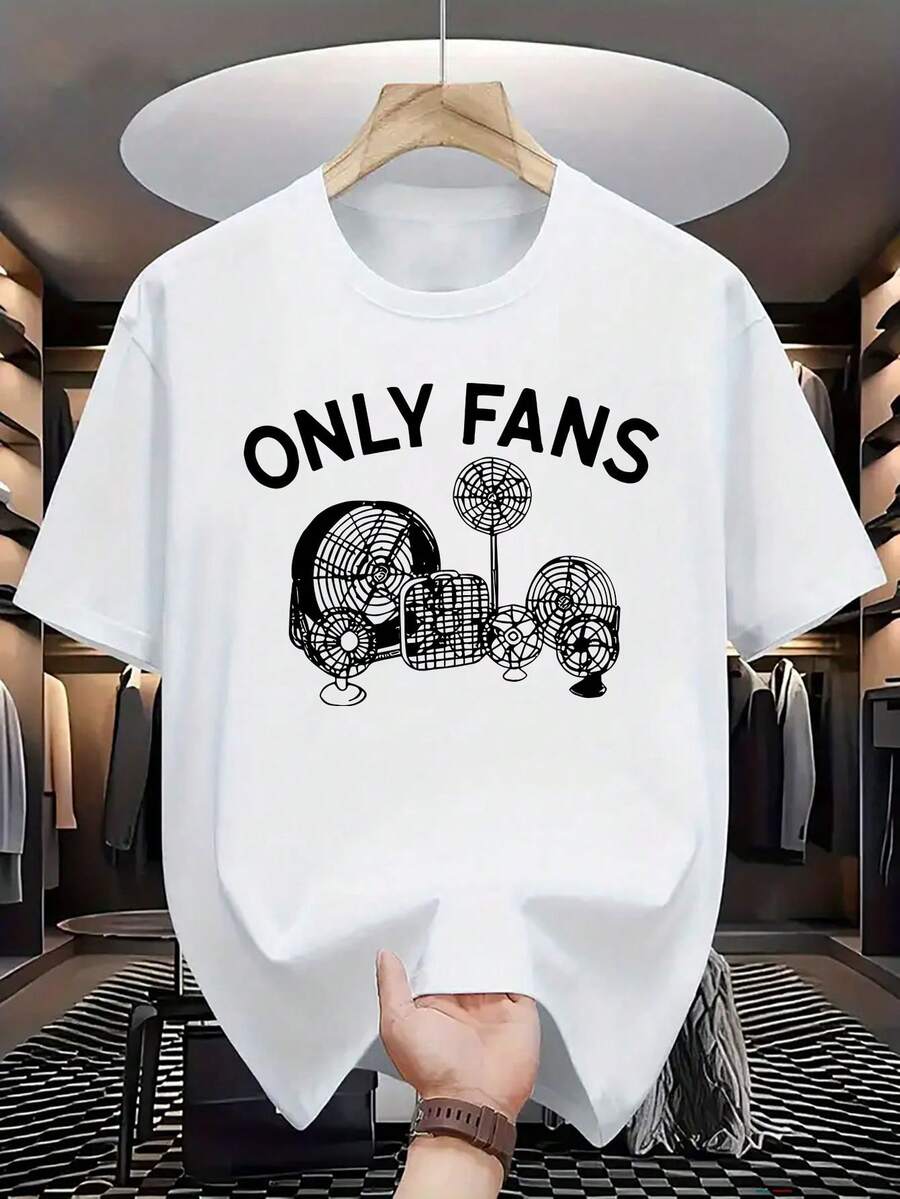 Men's Casual 'Only Fans' Graphic T-Shirt - Crew Neck, Lightweight, Short Sleeve, Perfect For Outdoor & Casual Wear, Leisure Apparel | Playful Desi - 黑色 - 查看 1