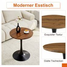 60 Cm Round Side Table / European Style Small Dining Table / MDF Dining Table / Non-Slip And Quiet Table Legs / Suitable For Living Room And Dining Room - 黑色+胡桃木色 - 查看 5