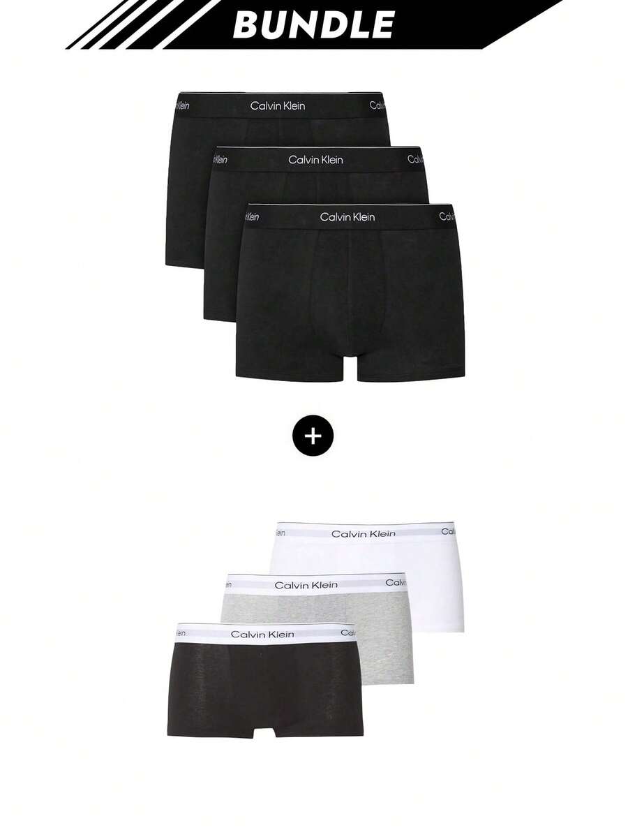 Calvin Klein [حزمة] 3 عبوات من سراويل بوكسر رجالية بقوة مكثفة + 3 عبوات من سراويل بوكسر رجالية بتمدد دقيق - أسود + رمادي / أبيض / أسود - مشاهدة 1
