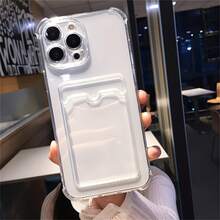 Einfache transparente Handyhülle mit Kartenfach für iPhone - kann Geldbörse/Ausweis/Bankkarte/Kartenhalter aufnehmen, fotofreundlich, geeignet für iPhone 7/8/11/12/13/14/15/16/X/XS/XR/Plus/Pro/Pro Max/SE/Mini-Serie. - Transparent - Übersicht 1