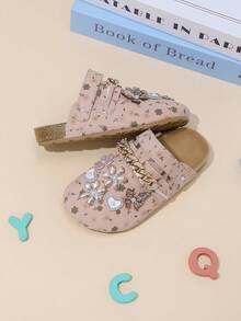 Sandalias cerradas de verano para niñas con flores 3D, mariposas, corazones, strass, cadena dorada e impresión, rosa - Rosa - Ver 4