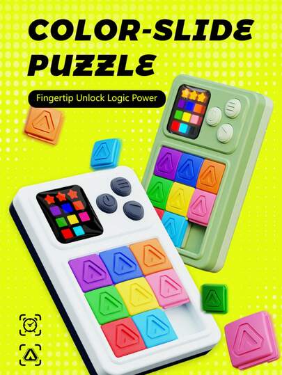 Puzzle Geser Warna Elektronik Pintar Klotski, Mainan Asah Otak Logika Genggam dengan Tingkat Kesulitan Bertahap, Hadiah Permainan Otak Edukatif Portabel