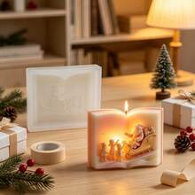 Christmas Book Shaped Silicone Mold, Santa Claus Sitting On Sleigh Delivering Gifts Embossed Aromatherapy Candle Mold, Mold For Making Holiday Christmas Book Shaped Aromatherapy Candles, Christmas Home Decor Accessories And Handmade Holiday Gifts - A - View 4