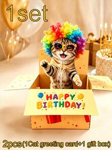 Humorous Funny Standing Cat 3D Birthday Card Gift Box, Birthday Gift For Her/Him, Birthday Decoration Box With Writing Space On Back, Funny Birthday Card, Perfect Birthday Gift For Family And Friends - Multicolor - View 10