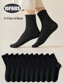 5/10 Pairs Pure Cotton Odor-Resistant Mid-Calf Socks - Multicolor - View 14