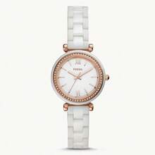 Fossil Women White Ceramic Rose Gold Crystal Watch Roman Dial Waterproof Quartz Elegant Daily Gift Wristwatch - one-size - View 1