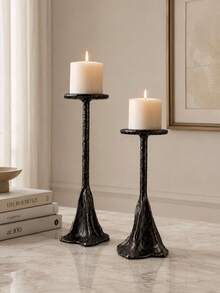 1pc/2pcs Antique Bronze Hammer-Textured Candlestick, Retro Style High And Low Combination Slender Column Design, Suitable For Living Room, Dining Table, Bedroom And Entrance Decoration, Also Suitable For Wedding Party Or Festival Celebration Scene. - Bronze Hill - View 2