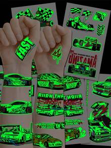 STARTTOOS 5pcs Glow-In-The-Dark Racing Car Tattoo Stickers, Cool Sports Car Tattoo Set For Birthday Party Decoration - Multicolor - View 4