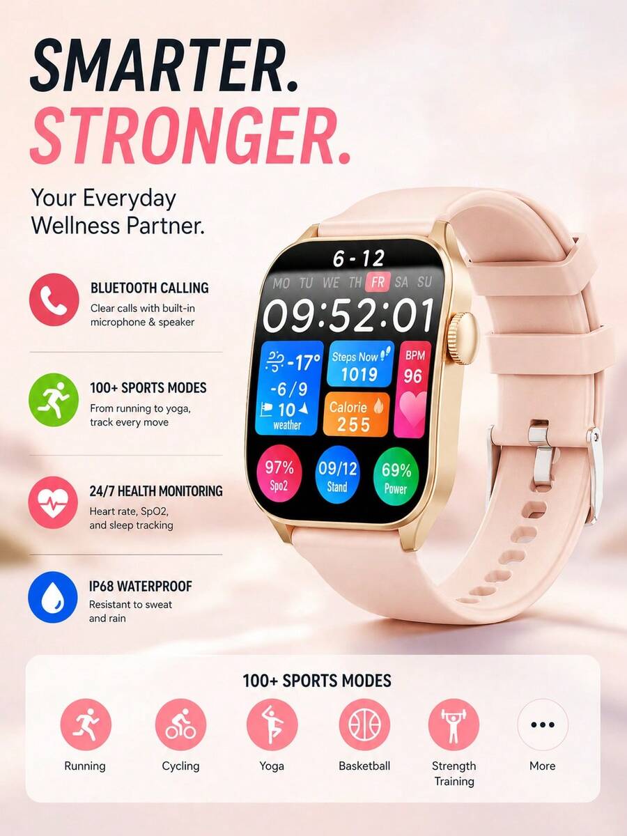Hwagol Women's Smart Watch With Call/Answer Function, 100+ Sports Modes, Sleep Monitoring, Men's Smart Watch, Compatible With Android And IOS
