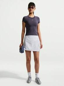 Nike Women's AS W NSW NK CHLL KNT MD CRP Short Sleeve T-Shirt Knit Collarless Short TFV5509-014 - Purple - View 6