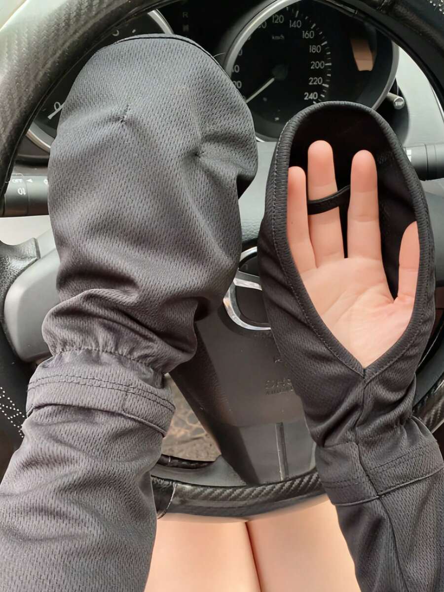1 Pair Women's Ice Silk Long Sun Protection Arm Sleeves With Finger Holes, Full Hand Coverage, Loose Lightweight Breathable Non-Sweating UV Protection Arm Covers For Driving, Cycling, Outdoor Sunshade, Anti-Slip