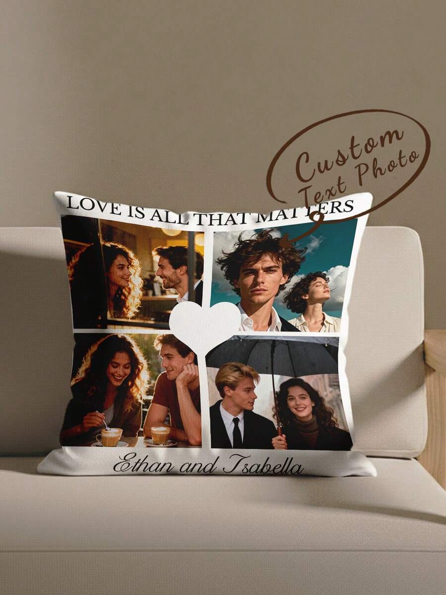1pc Customized Photo Double-Sided Printed Pillowcase, Holiday Customized Image Pillowcase, DIY Photo Pillowcase, Gift For Family, Friends And Yourself - Dark Grey - View 1