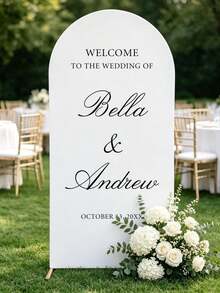 Customized Wedding Arch Fabric Decoration Cover, Personalized Photo/Name/Date/Text, Polyester Double-Sided Elastic Backdrop, Party Decoration, Wedding Welcome Sign, Bridal Shower Gift, No Power Needed, Suitable For Wedding, Birthday, Party - Multicolor - View 1