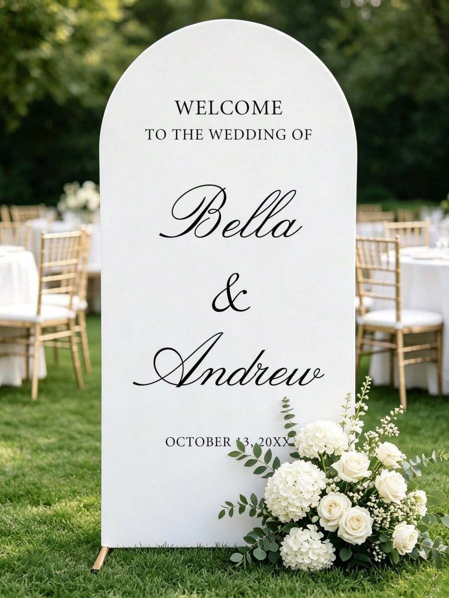 Customized Wedding Arch Fabric Decoration Cover, Personalized Photo/Name/Date/Text, Polyester Double-Sided Elastic Backdrop, Party Decoration, Wedding Welcome Sign, Bridal Shower Gift, No Power Needed, Suitable For Wedding, Birthday, Party - Multicolor - View 1
