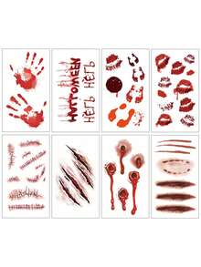 8PCS Halloween Multi-Element Pattern Halloween Costume Party Gift Arm Shoulder Neck Collarbone Back Temporary Tattoo Stickers - Multicolor - View 2