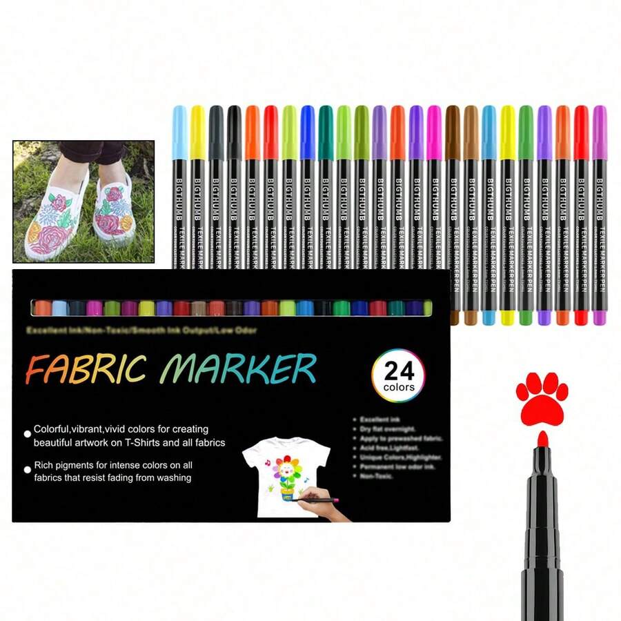 24/20/10 Color Fabric Marker Set - Fabric Decoration Set, Non-Fading And Permanent Fabric Ink - For T-Shirts, Bags, Textiles, Canvas, Shoes, Pillowcases And Other Fabric Marking - Multicolor - View 1