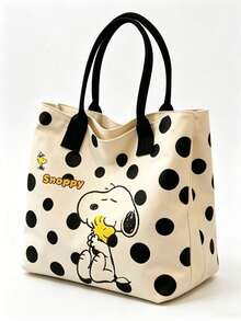SNOOPY 1件刺繡日式帆布托特包，適合日常通勤、工作、購物、學校收納，亦可作為返校季、生日或節日禮物（隨機款式） - C - 查看 6
