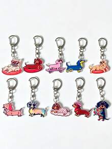 1pc/5/10pcs 2D Cute Cartoon Dachshund Dog Pendant Keychain, Backpack Accessory, Bag Charms, Car Key Chain, For Dog Lovers, Holiday Gifts - Multicolor - View 2
