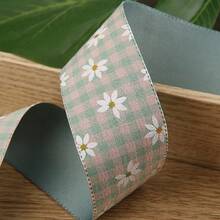 Two-Tone Plaid Printed Ribbon DIY Bow Hair Accessory Clothing Straw Hat Shoe Flower Gift Box Floral Packaging Daisy Woven Tape - Multicolor - View 13