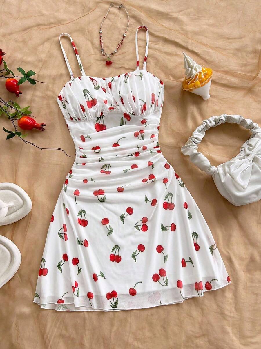 QFWL Popular Women's Short Dress - 紅白色 - 查看 1
