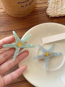 夏季海灘風透明海星髮夾 漸層側邊髮夾 女款日常度假裝飾 - 多色B - 查看 3