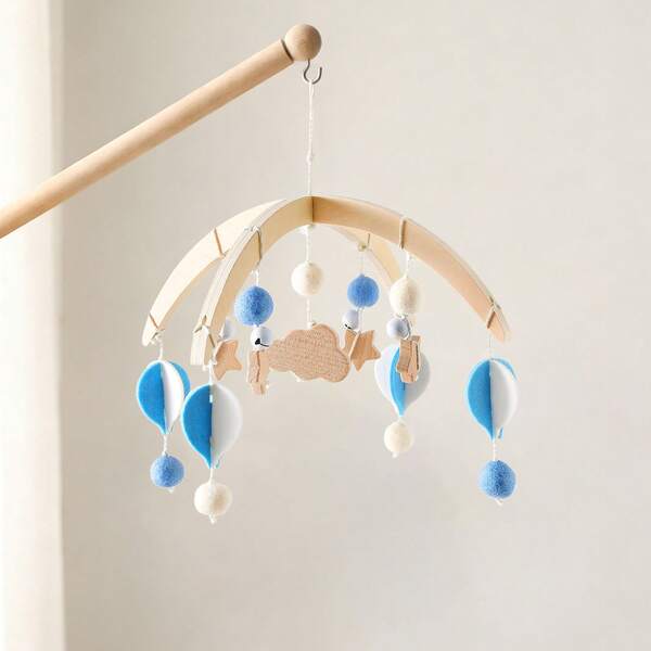 Non-Woven Fabric Baby Crib Mobile, Blue Hot Air Balloon Design With Stars And Moon, Bed & Car Hanging Creative Toy, Decorative Wind Chime, Attracts Baby's Attention, Makes Sound, First Gift For Kids, Halloween, Easter, Christmas, Children's Day, Birthday Gift