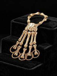 SHEEGIOR Halloween Costume Prop Vintage Distressed Metal Faux Skeleton Ghost Claw Bracelet, Personalized Punk Style Five-Finger Bone Connected Hand Back Bracelet, Dark Subculture Faux Palm Bone Connected Hand Accessory, Suitable For Party, Haunted House, COSPLAY, Dance Outfit Accessory - Metal Faux Bone Claw Bracelet - View 8