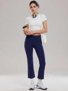 KyrLssu Outdoor Slim Fit Yoga Pants, Compression Tight, Breathable, Peach Butt, Suitable For Pilates And Fitness Training - Navy Blue - View 2