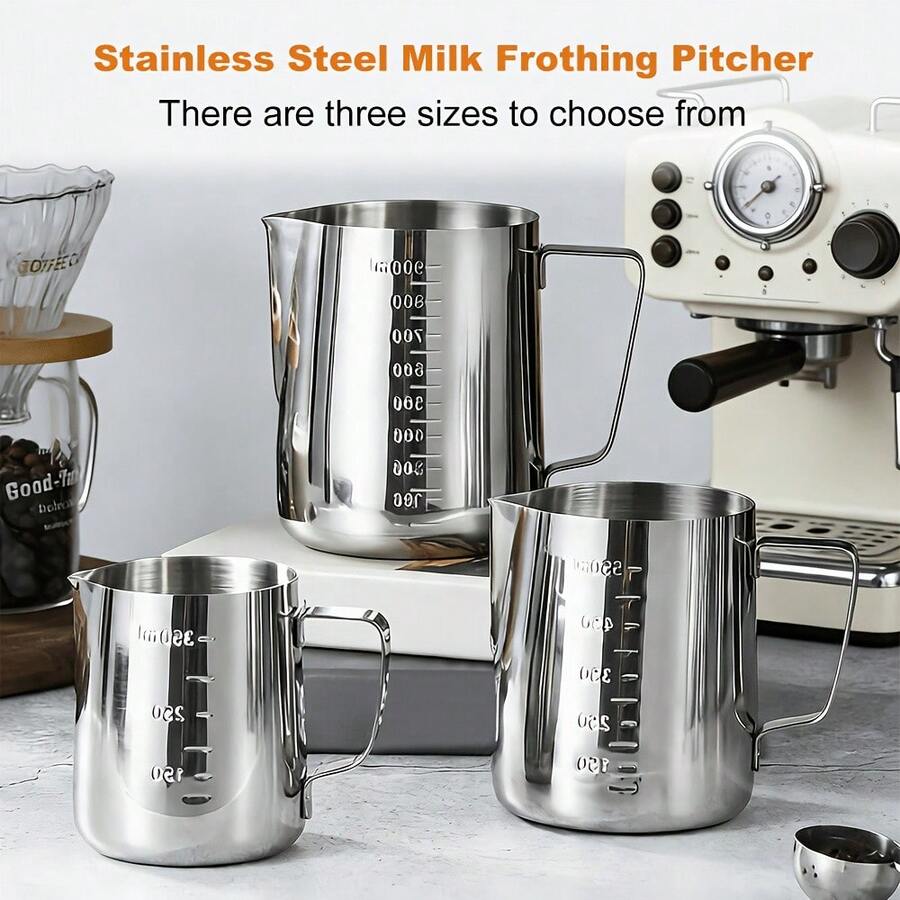 1pc Thickened Latte Art Pitcher With Spout And Scale, Milk Frothing Cup, Coffee Tool, Wax Melting Cup