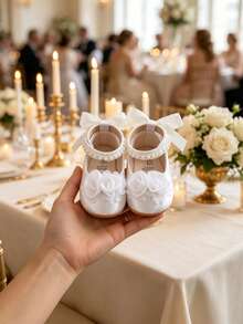 Zapatos Mary Jane planos para bebés, zapatos para caminar de recién nacidos, suela de goma suave, estilo princesa, diseño de boda - Blanco - Ver 11