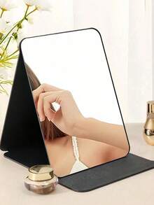1pc/Set Foldable Makeup Mirror - Desktop Vanity Mirror, Space-Saving Design, Suitable For Bathroom And Dorm, Portable Desktop Mirror, Home Decor And Gift (Black) Portable Small Mirror, Beach Essential, Beach Makeup Storage Essential, Portable Vanity Mirror, Apartment Essential Small Mirror, Dorm Essential Mirror, Bathroom Decor Mirror, School Essential Small Mirror Supplies - Black - View 1