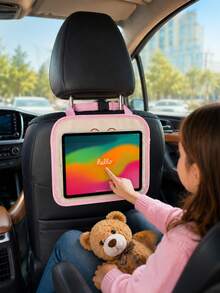 1pc Kids Car Backseat Holder - Cute Girl Design, Hands-Free Tablet Mount With Touchscreen Pocket, Convenient For Healthy Viewing And Travel Entertainment - Apricot - View 4