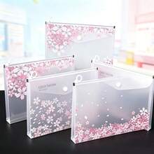 A4 Waterproof Zipper File Bag, Random Color, 4 Transparent Pink Cherry Blossom Patterns, Multi-Functional Portable School Supplies Organizer, Perfect Gift For Teacher's Day, Back To School, Halloween And Christmas,Back To School Season - Multicolor - View 4