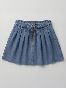 Blue White Women's Stylish Pleated Summer Mini Denim Skirt - Blue - View 5