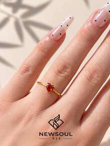 1pc 925 Sterling Silver Minimalist Heart-Shaped Single Diamond Ring, Exquisite Women's Jewelry, Perfect For Wearing At Balls, Parties, Dates, Holidays Or Anniversaries - Red Heart Ring - View 3