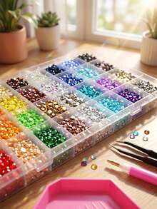 Diamond Setting Kit, 48,000-15,000 Y2K Resin Jelly-Like Flat-Bottomed Rhinestones, 48 Colors, 3mm Rhinestone Setting Kit, Includes 3 Bottles Of B7000 Glue And Tools, Suitable For DIY Diamond Painting Crafts. - Rhinestones - View 5