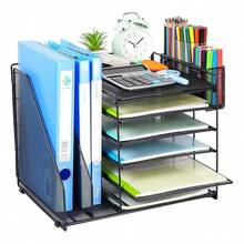 Multi-Layer File Organizer, Large Capacity Magazine, Stationery And Paper Storage Tray, Made Of Metal Mesh Material, Workspace Storage Accessory, Desktop File Holder, Suitable For Home, Office And School - Multiple Styles - View 6