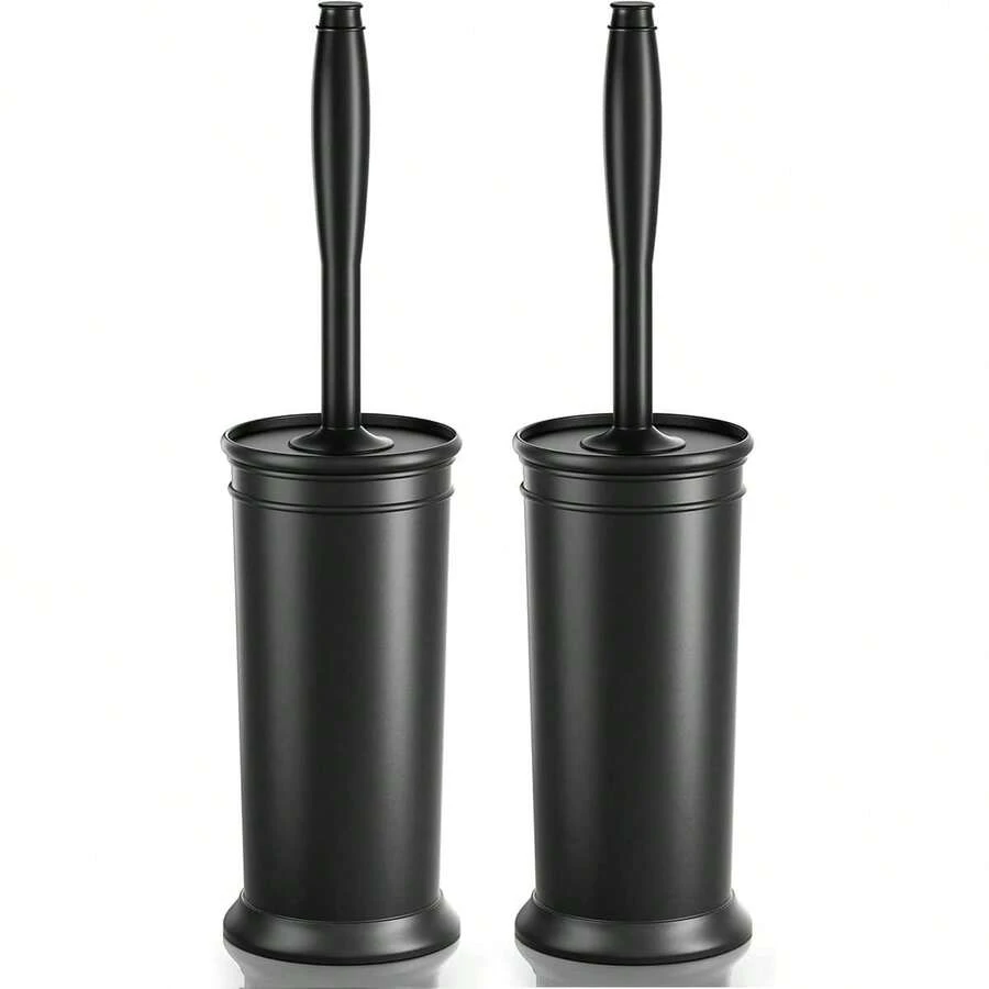 Toilet Brush And Holder 2 Pack, Toilet Bowl Brush With Extra Long Handle, Toilet Scrubber And Covered Holder, Toilet Brushes For Bathroom-Space Saving, Covered Brush, Durable, Deep Cleaning(Black) - Black - View 1