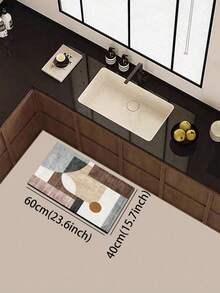 1pc Morandi Geometric Color Block Diatom Mud Mat, 3.5mm Cuttable, Sponge Layer For Water Absorption And Cushioning, Rubber Non-Slip Bottom, Wear-Resistant And Dirt-Resistant, Minimalist Style Suitable For Kitchen, Bathroom, Entryway And Multiple Scenarios - View 5