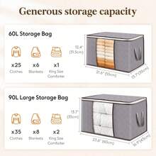 6 Pack Clothes Storage, Foldable Storage And Organization, Storage Bins With Lids, Blanket Storage , Closet Storage With Reinforced Handles For Clothing, Bedding. - View 2