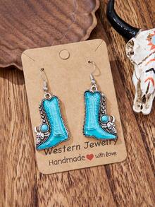 MONLOTTI 1 par de pendientes de estilo vaquero vintage con botas de vaquero turquesa, pendientes bohemios para mujeres, 2 colores disponibles, adecuados para cualquier atuendo de vaquera, regalo exquisito para mujeres - Multicolor - Ver 3