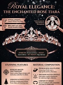 1 pieza Elegante Tiara Corona de Princesa con Strass en Oro Rosa, Accesorio para el Cabello, Adecuado para Novia, Boda, Baile de Graduación, Fiesta de Cumpleaños - Oro rosa - Ver 5