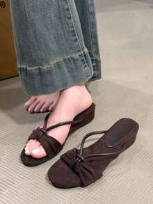 French Vintage Round Toe Wedge Sandals For Women, Vacation, Brown - Brown - View 1